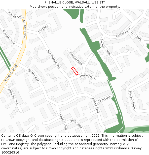 7, ENVILLE CLOSE, WALSALL, WS3 3TT: Location map and indicative extent of plot