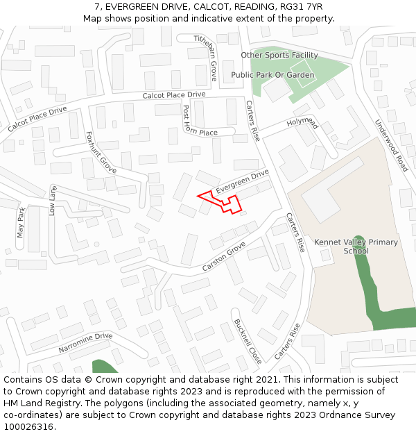 7, EVERGREEN DRIVE, CALCOT, READING, RG31 7YR: Location map and indicative extent of plot