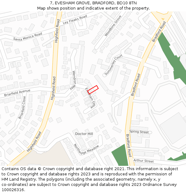 7, EVESHAM GROVE, BRADFORD, BD10 8TN: Location map and indicative extent of plot