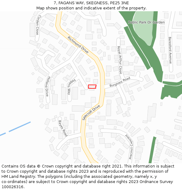 7, FAGANS WAY, SKEGNESS, PE25 3NE: Location map and indicative extent of plot