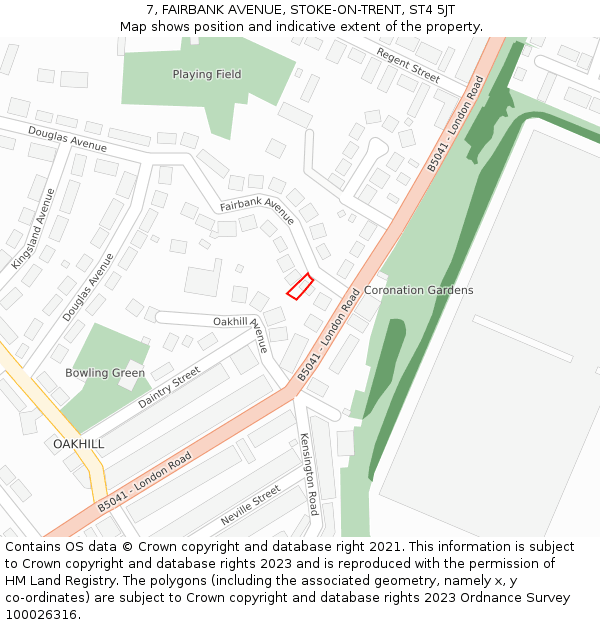 7, FAIRBANK AVENUE, STOKE-ON-TRENT, ST4 5JT: Location map and indicative extent of plot