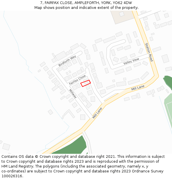 7, FAIRFAX CLOSE, AMPLEFORTH, YORK, YO62 4DW: Location map and indicative extent of plot