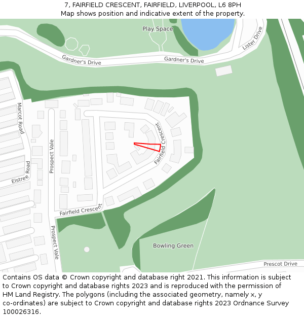 7, FAIRFIELD CRESCENT, FAIRFIELD, LIVERPOOL, L6 8PH: Location map and indicative extent of plot