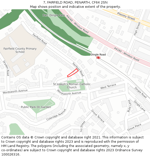 7, FAIRFIELD ROAD, PENARTH, CF64 2SN: Location map and indicative extent of plot