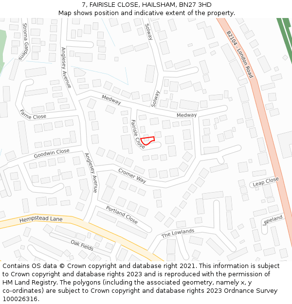 7, FAIRISLE CLOSE, HAILSHAM, BN27 3HD: Location map and indicative extent of plot