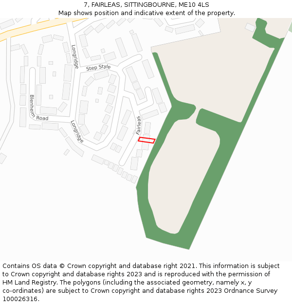 7, FAIRLEAS, SITTINGBOURNE, ME10 4LS: Location map and indicative extent of plot