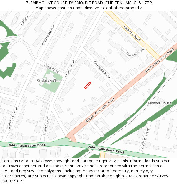 7, FAIRMOUNT COURT, FAIRMOUNT ROAD, CHELTENHAM, GL51 7BP: Location map and indicative extent of plot