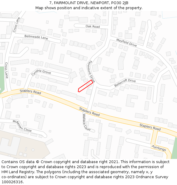 7, FAIRMOUNT DRIVE, NEWPORT, PO30 2JB: Location map and indicative extent of plot