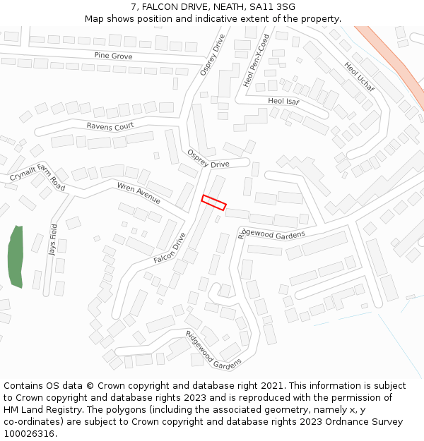 7, FALCON DRIVE, NEATH, SA11 3SG: Location map and indicative extent of plot