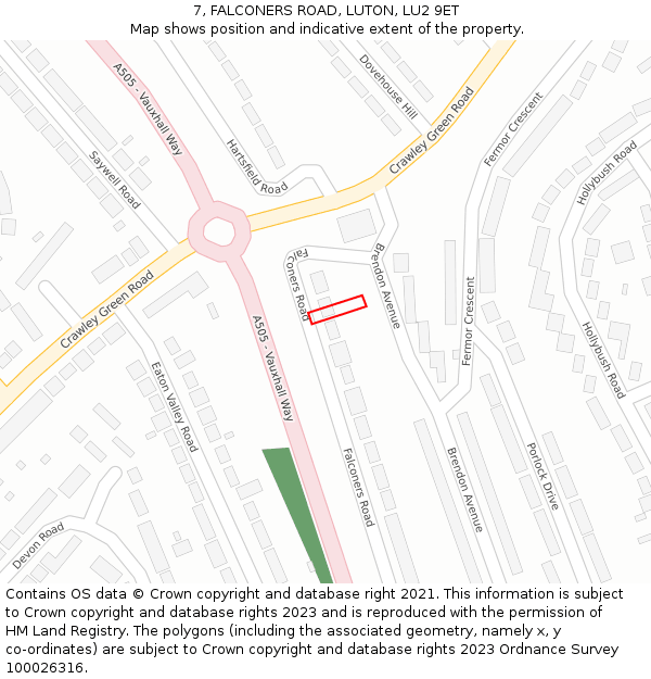 7, FALCONERS ROAD, LUTON, LU2 9ET: Location map and indicative extent of plot
