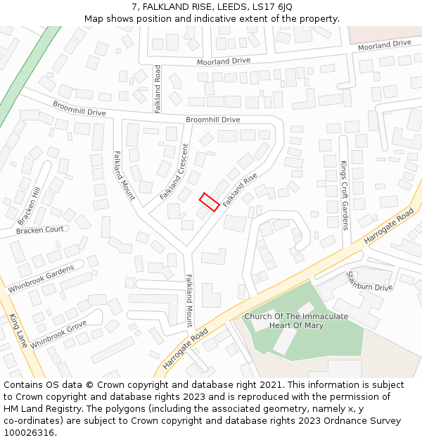 7, FALKLAND RISE, LEEDS, LS17 6JQ: Location map and indicative extent of plot
