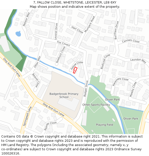 7, FALLOW CLOSE, WHETSTONE, LEICESTER, LE8 6XY: Location map and indicative extent of plot