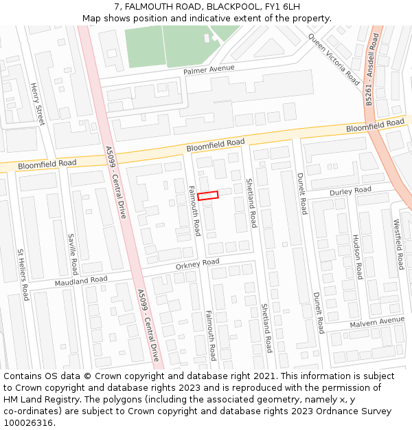 7, FALMOUTH ROAD, BLACKPOOL, FY1 6LH: Location map and indicative extent of plot