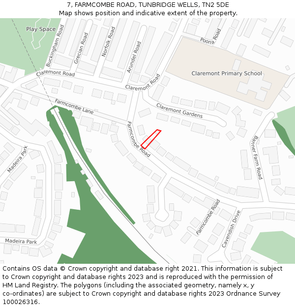 7, FARMCOMBE ROAD, TUNBRIDGE WELLS, TN2 5DE: Location map and indicative extent of plot