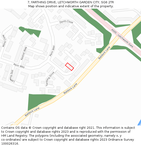 7, FARTHING DRIVE, LETCHWORTH GARDEN CITY, SG6 2TR: Location map and indicative extent of plot