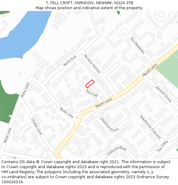 7, FELL CROFT, FARNDON, NEWARK, NG24 3TB: Location map and indicative extent of plot