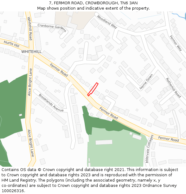 7, FERMOR ROAD, CROWBOROUGH, TN6 3AN: Location map and indicative extent of plot