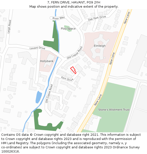 7, FERN DRIVE, HAVANT, PO9 2YH: Location map and indicative extent of plot