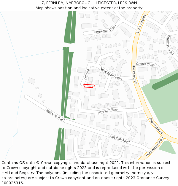 7, FERNLEA, NARBOROUGH, LEICESTER, LE19 3WN: Location map and indicative extent of plot