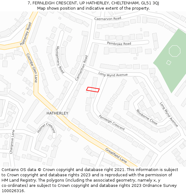 7, FERNLEIGH CRESCENT, UP HATHERLEY, CHELTENHAM, GL51 3QJ: Location map and indicative extent of plot