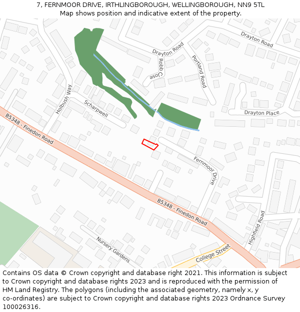 7, FERNMOOR DRIVE, IRTHLINGBOROUGH, WELLINGBOROUGH, NN9 5TL: Location map and indicative extent of plot