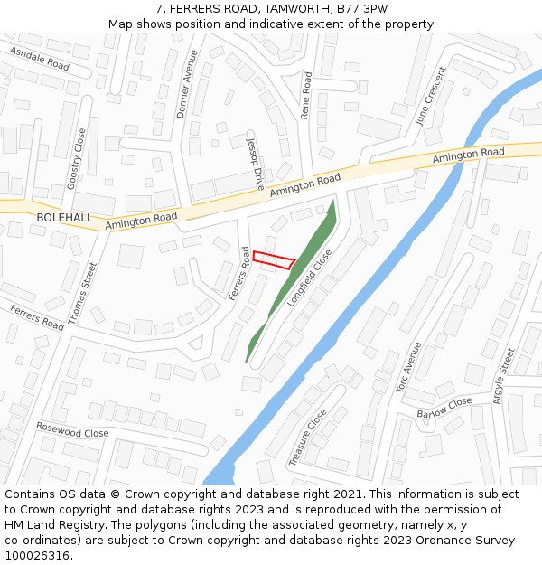 7, FERRERS ROAD, TAMWORTH, B77 3PW: Location map and indicative extent of plot