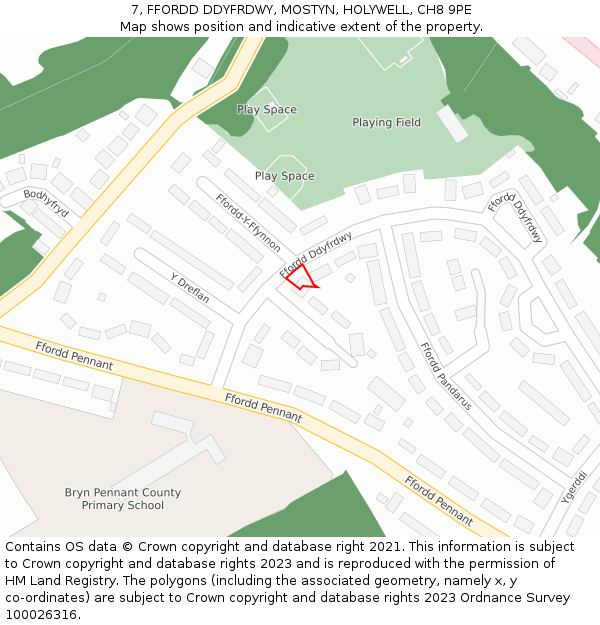 7, FFORDD DDYFRDWY, MOSTYN, HOLYWELL, CH8 9PE: Location map and indicative extent of plot