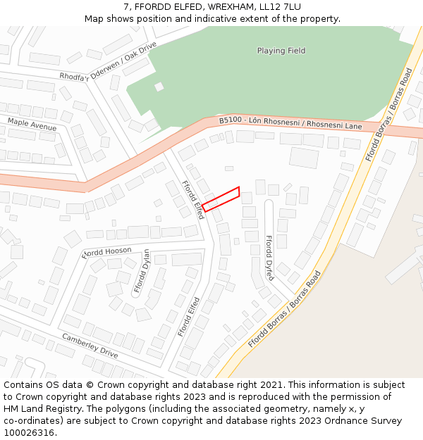 7, FFORDD ELFED, WREXHAM, LL12 7LU: Location map and indicative extent of plot