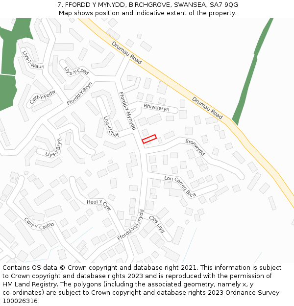 7, FFORDD Y MYNYDD, BIRCHGROVE, SWANSEA, SA7 9QG: Location map and indicative extent of plot