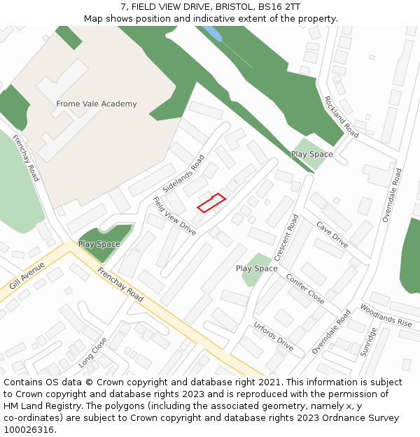 7, FIELD VIEW DRIVE, BRISTOL, BS16 2TT: Location map and indicative extent of plot