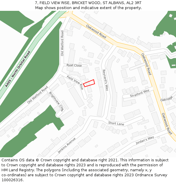 7, FIELD VIEW RISE, BRICKET WOOD, ST ALBANS, AL2 3RT: Location map and indicative extent of plot