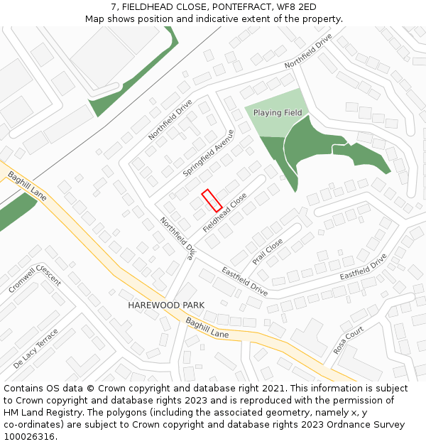 7, FIELDHEAD CLOSE, PONTEFRACT, WF8 2ED: Location map and indicative extent of plot
