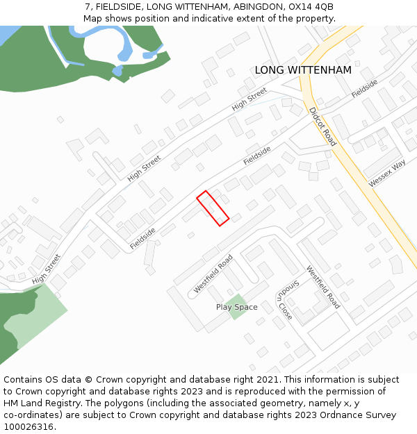 7, FIELDSIDE, LONG WITTENHAM, ABINGDON, OX14 4QB: Location map and indicative extent of plot