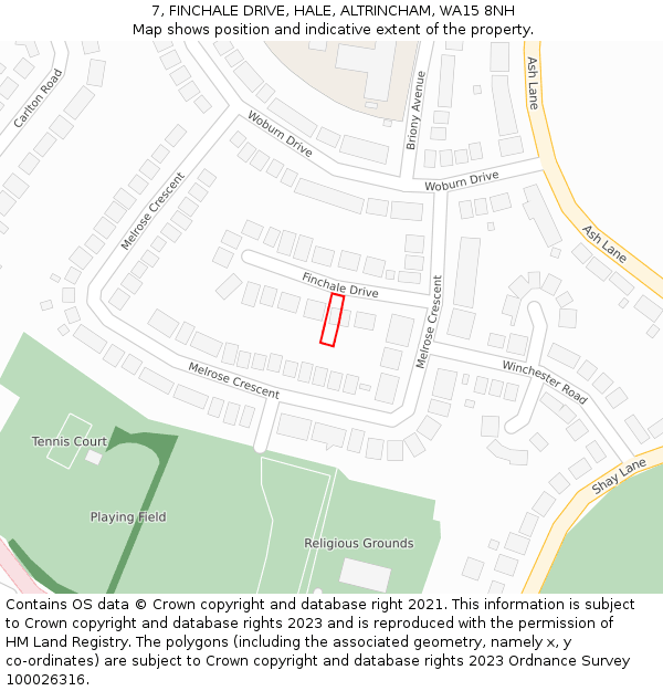 7, FINCHALE DRIVE, HALE, ALTRINCHAM, WA15 8NH: Location map and indicative extent of plot