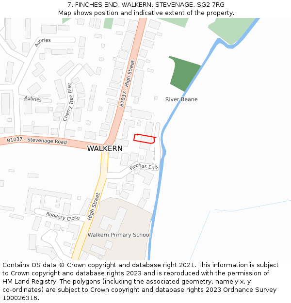 7, FINCHES END, WALKERN, STEVENAGE, SG2 7RG: Location map and indicative extent of plot