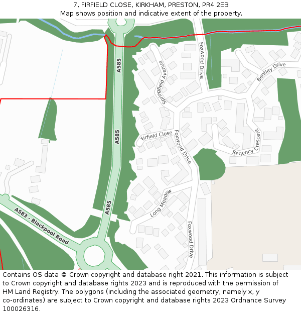 7, FIRFIELD CLOSE, KIRKHAM, PRESTON, PR4 2EB: Location map and indicative extent of plot