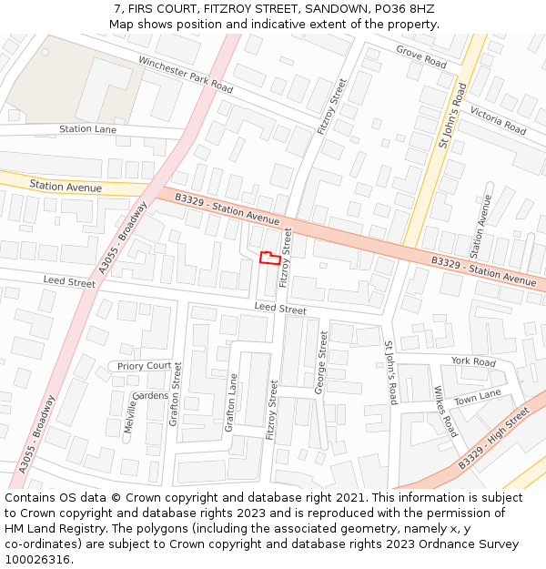 7, FIRS COURT, FITZROY STREET, SANDOWN, PO36 8HZ: Location map and indicative extent of plot