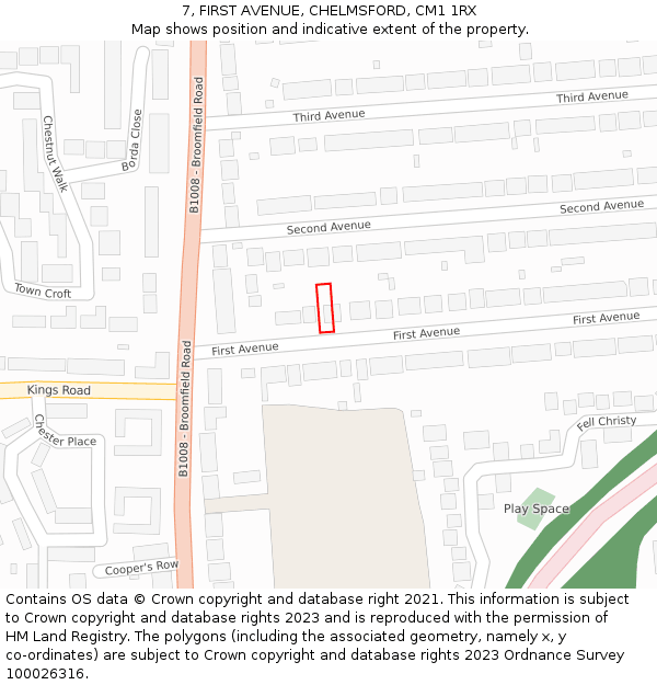 7, FIRST AVENUE, CHELMSFORD, CM1 1RX: Location map and indicative extent of plot