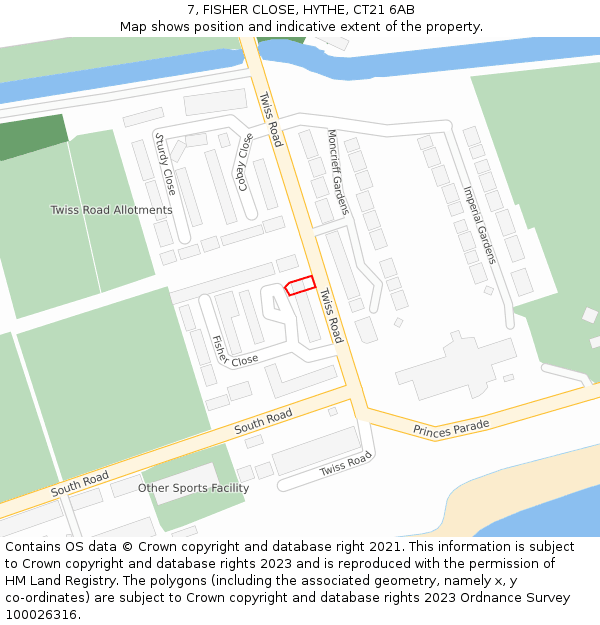 7, FISHER CLOSE, HYTHE, CT21 6AB: Location map and indicative extent of plot