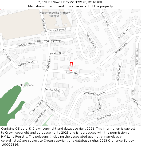 7, FISHER WAY, HECKMONDWIKE, WF16 0BU: Location map and indicative extent of plot