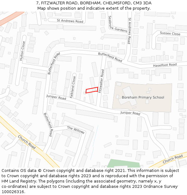 7, FITZWALTER ROAD, BOREHAM, CHELMSFORD, CM3 3DA: Location map and indicative extent of plot