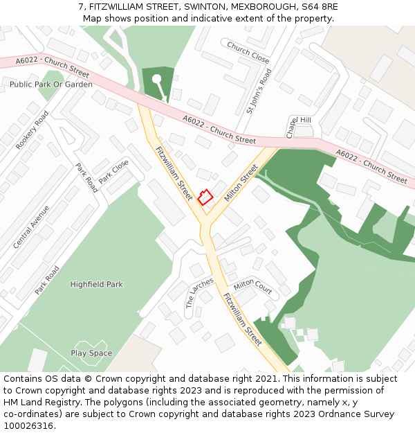 7, FITZWILLIAM STREET, SWINTON, MEXBOROUGH, S64 8RE: Location map and indicative extent of plot