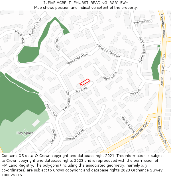 7, FIVE ACRE, TILEHURST, READING, RG31 5WH: Location map and indicative extent of plot