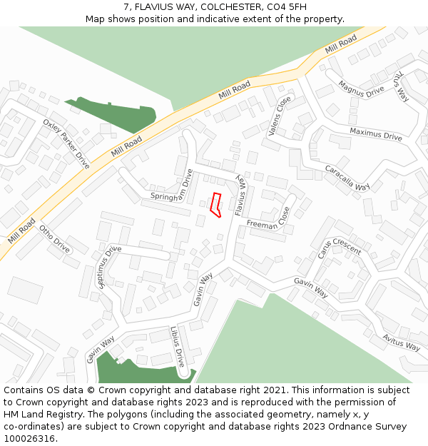 7, FLAVIUS WAY, COLCHESTER, CO4 5FH: Location map and indicative extent of plot