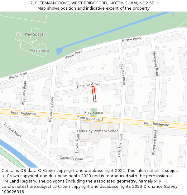 7, FLEEMAN GROVE, WEST BRIDGFORD, NOTTINGHAM, NG2 5BH: Location map and indicative extent of plot