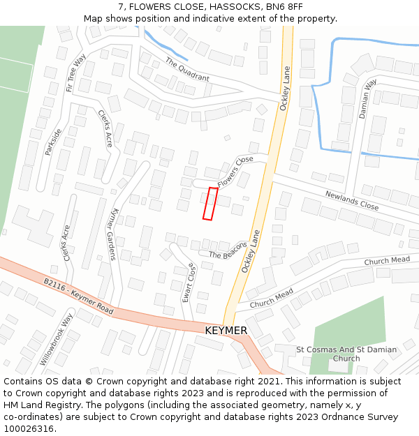 7, FLOWERS CLOSE, HASSOCKS, BN6 8FF: Location map and indicative extent of plot