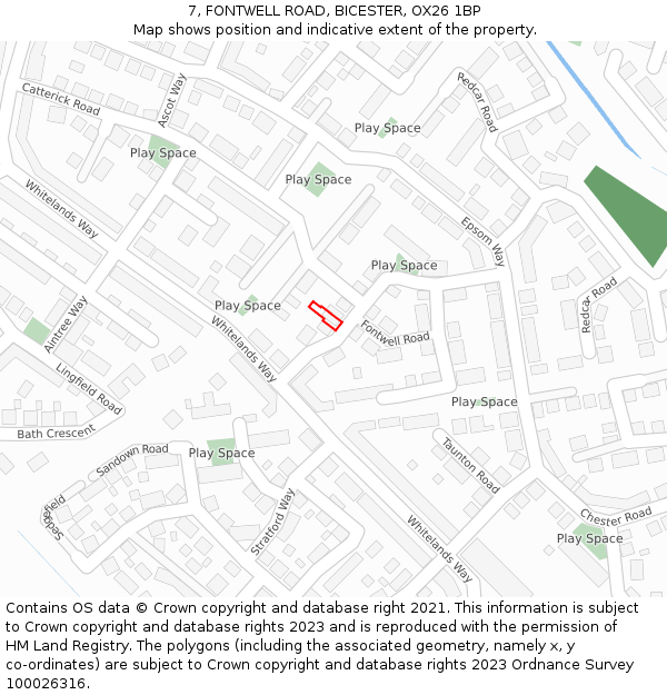 7, FONTWELL ROAD, BICESTER, OX26 1BP: Location map and indicative extent of plot