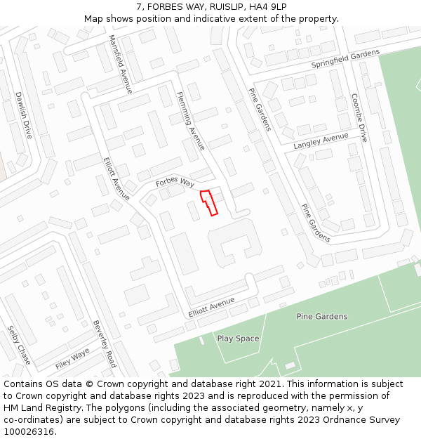 7, FORBES WAY, RUISLIP, HA4 9LP: Location map and indicative extent of plot