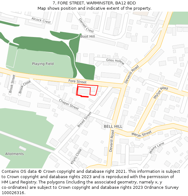 7, FORE STREET, WARMINSTER, BA12 8DD: Location map and indicative extent of plot