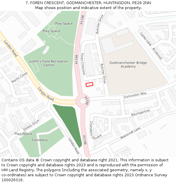 7, FOREN CRESCENT, GODMANCHESTER, HUNTINGDON, PE29 2NN: Location map and indicative extent of plot